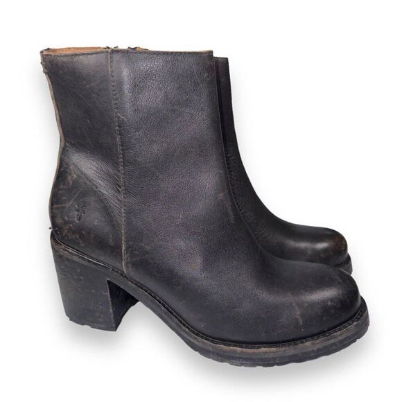 Frye Karen Inside Zip Short Heeled Leather Boots Distressed Black Women's 9M - Picture 4 of 12